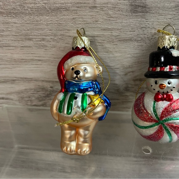 Lao Mai Blown Glass Glitter 3 Christmas Ornaments Gingerbread Man Bear Snowman - Picture 5 of 7